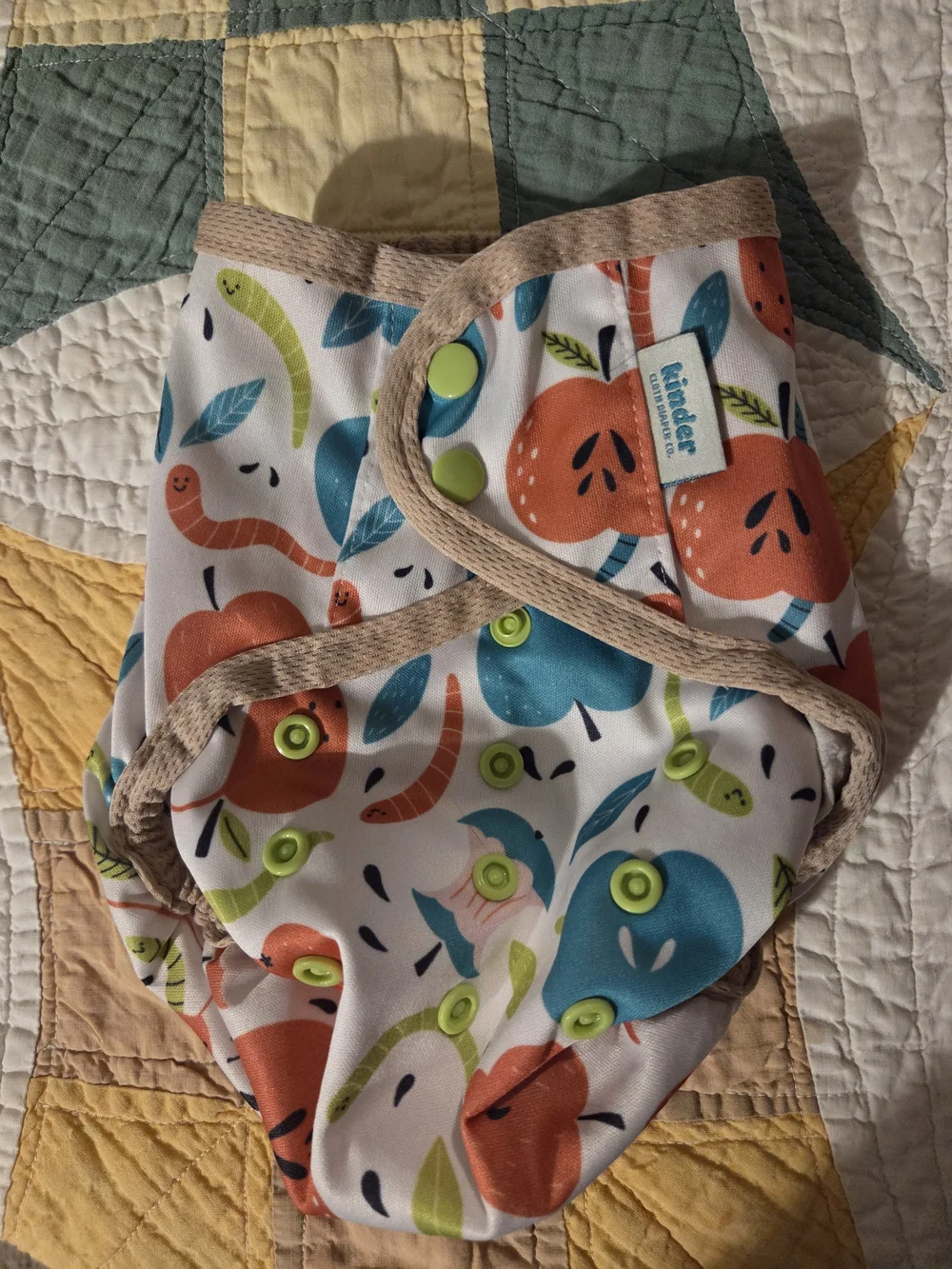 Kinder Cloth Diaper Cover in Multi Color Apple Print Reusable Eco Friendly Baby